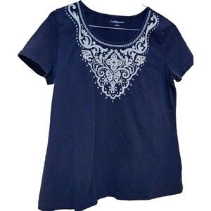 Embroidered Black T-Shirt Size L Croft & Barrow Boho Hippie